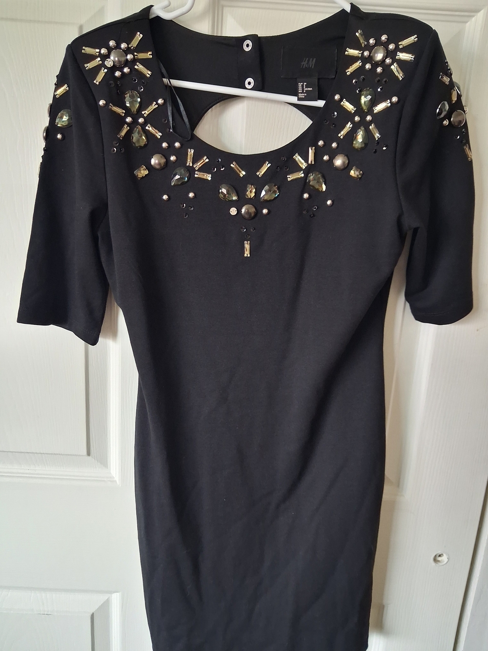 H&M Black Midi Dress with Gold & Smoky Gem Embellishments